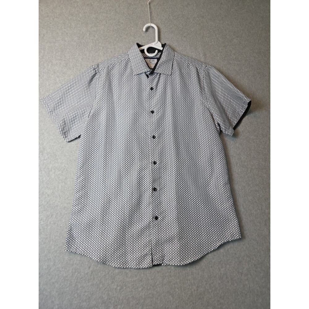 Suslo Couture Slim Fit White Geometric SS Button Up Shirt Men's XL